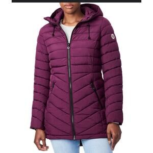 Bernardo Microtouch Mid-Length Puffer Coat Jacket Burgundy Woman’s Size XXL GUC